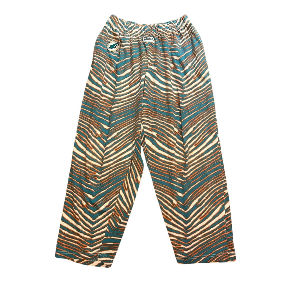 Vintage Zubaz Miami Dolphins Zebra Print Pants Mens Aqua Orange 90s Lounge XL